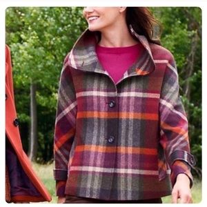 Talbots Warm Colorful Plaid Wool Pea Coat